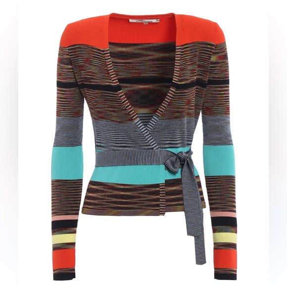 DVF Diane Von Furstenberg EUC striped wrap sweater sz small - Picture 2 of 2